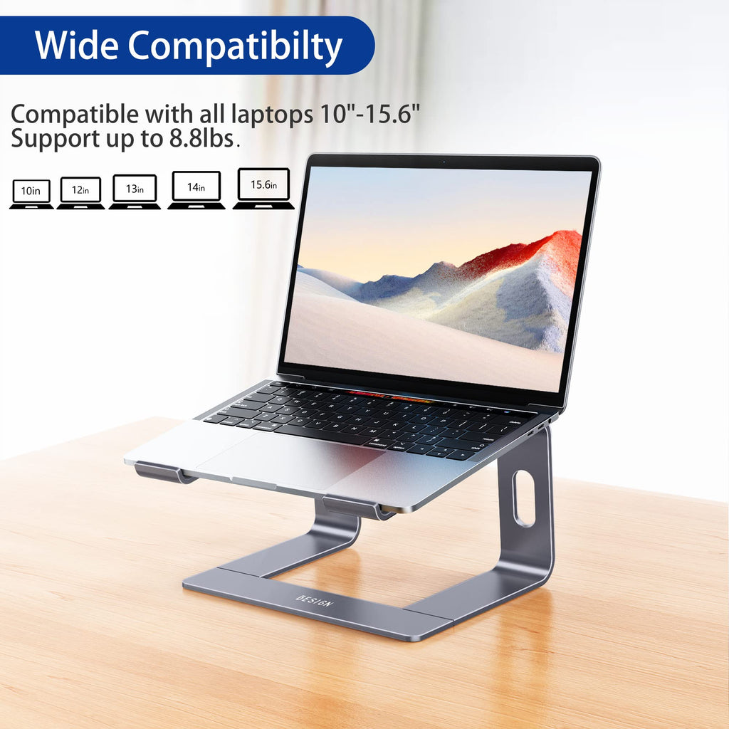 Aluminum Laptop Stand, Ergonomic Detachable Computer Stand, Notebook Holder, Laptop Mount Compatible with Air, Pro, Dell, HP, Lenovo More 10-15.6" Laptops, Space Gray