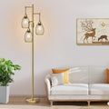 Floor Lamp, 3 x 800LM LED Edison Bulbs Included, Farmhouse Industrial Floor Lamp Standing Tree Lamp with Elegant Teardrop Cage Tall Lamps for Living Room Bedroom Office Dining Room-Brass