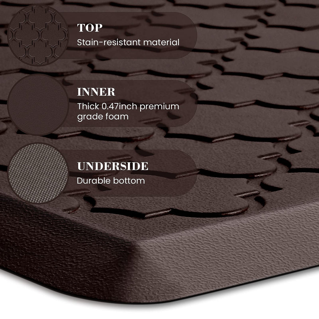Mat [2 PCS] Cushioned Anti-Fatigue Floor Mat Water Resistant Non-Skid Kitchen Mats and Rugs Ergonomic Comfort Foam Kitchen Rugs Standing Mat for Floor Office Sink Chocolate,17.3"x28"+17.3"x60"