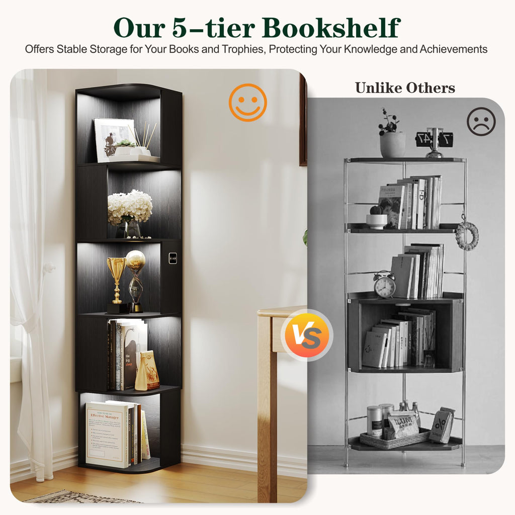 Modular LED Bookshelf with Motion Sensor and USB Charging - Natural Wood