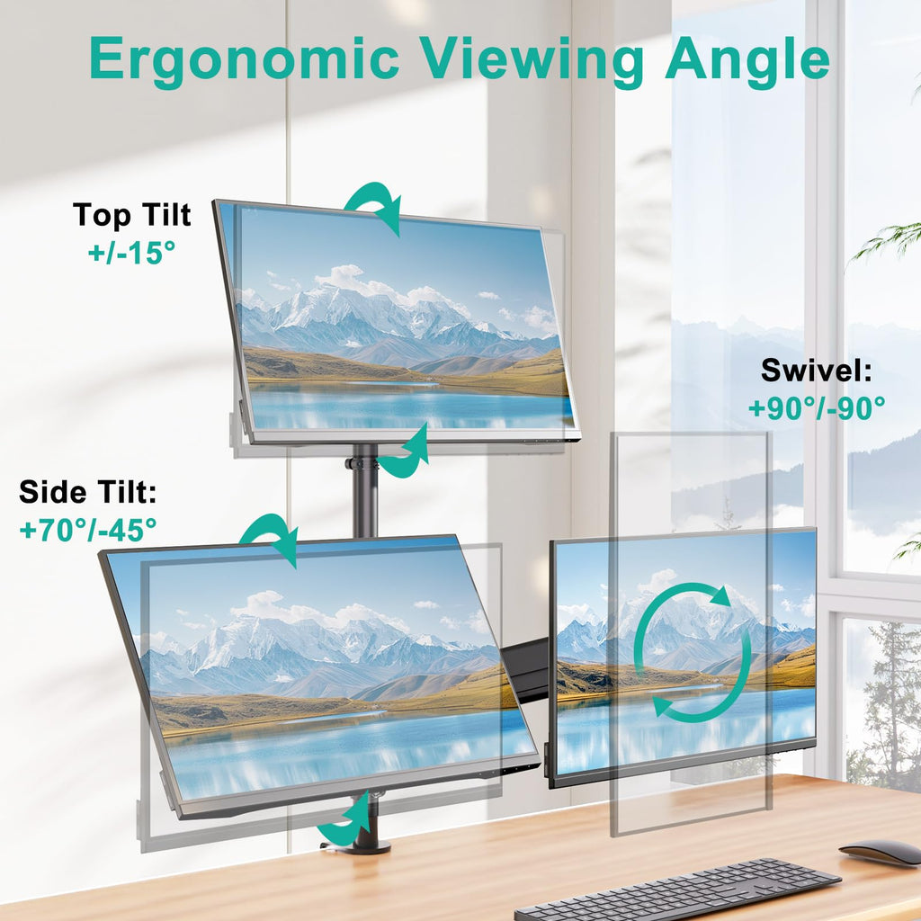 Triple Monitor Mount for 13-27 inch Screens, Taller 3 Monitor Desk Mount, up to 19.8lbs, 31.9 inch Height Max, Adjustable Triple Monitors Stand, VESA 75/100mm (GSDM003S), Black