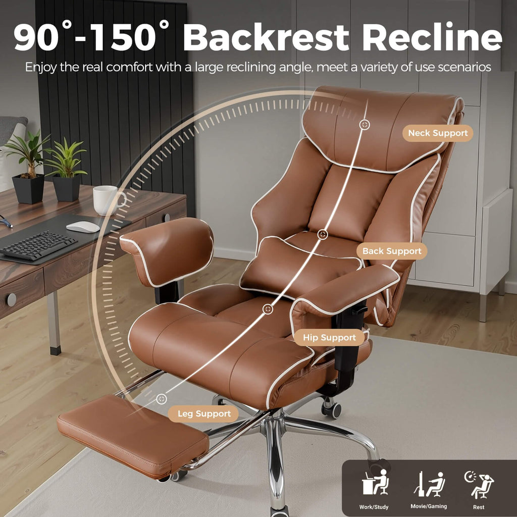 Big and Tall Gaming Chair 400lbs Heavy Duty Office Chair with Foot Rest & Ergonomic Pocket Spring Cushion, High Back Lumbar Support for Lower Back Pain Relief, Coffee Brown