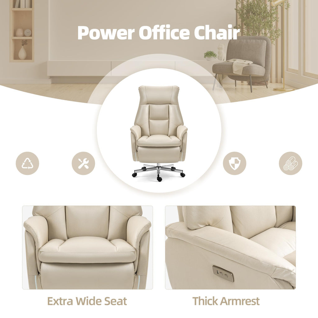 Electric Office Chair with USB Charging, Recliner Executive Office Chair with Footrest, Big and Tall High-Back Desk Chair, 400LBS Weight Capacity, Microfiber, Beige
