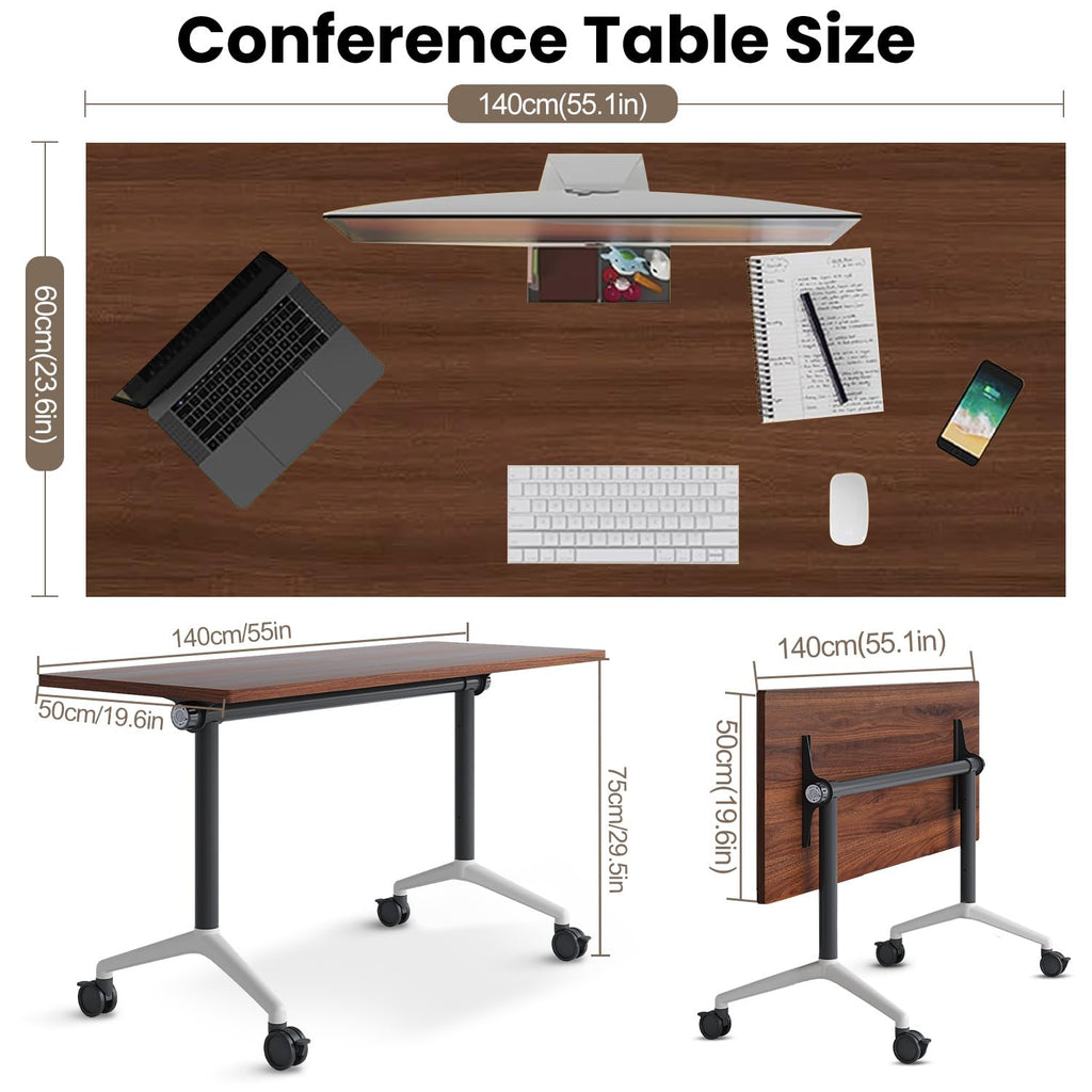 Conference Table,Folding Conference Room Tables with Wheels, 6ft Modular Training Tables for Office/Classroom/Meeting, Lockable 360° Silent Wheels＆Space Saving Stackable, Walnut Finish, 6 Pack