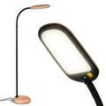 Litespan Slim LED Floor Lamp - Modern Reading Light Over Chair for Living Rooms & Offices, Tall With Adjustable Gooseneck, Crafts Work Light, Dimmable Standing for Bedroom - Wood