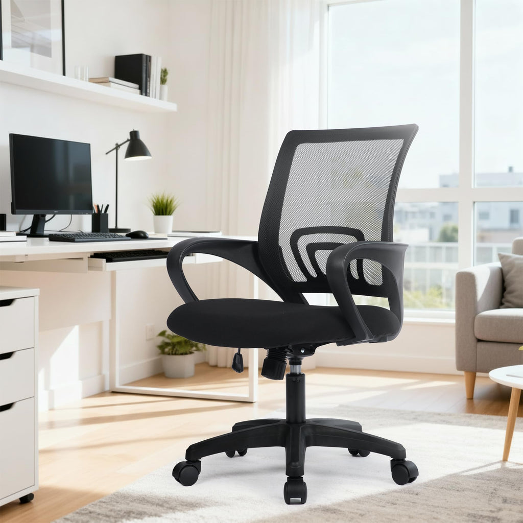 Office Desk Computer Chair Ergonomic Mesh Gaming Cushion Seat with Comfy Lumbar Mid Back Support Adjustable Height Swivel Rolling Wheels for Home Task (Mesh Black)