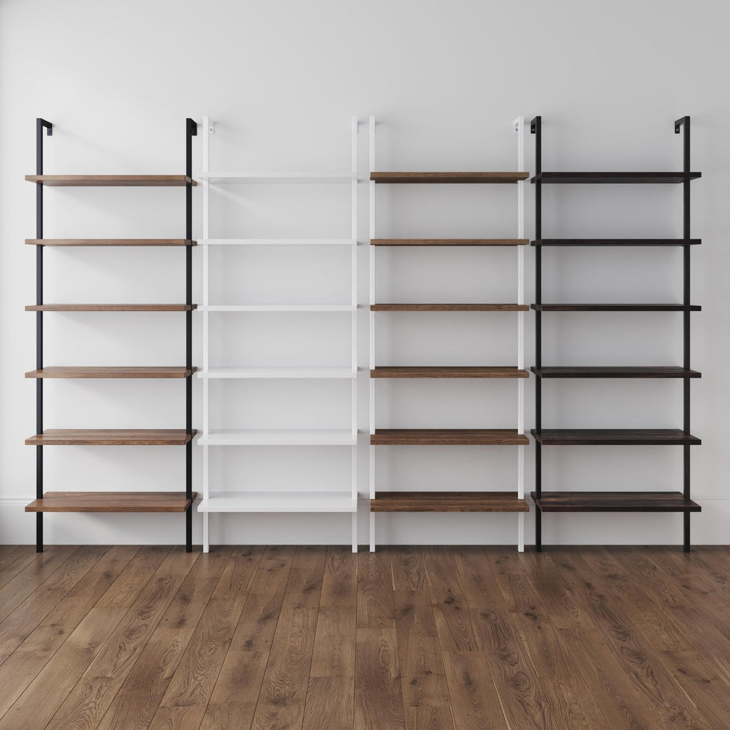6-Shelf Tall Bookcase, Wall Mount Bookshelf with Natural Wood Finish and Industrial Metal Frame, Rustic Oak/White