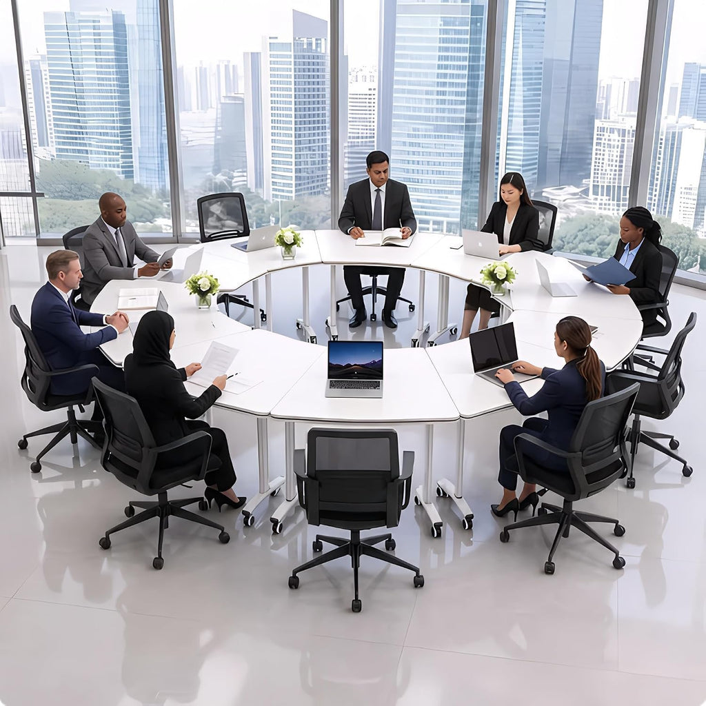 Folding Round Conference Table with Wheels, Flip Top Training Desk, 360° Lockable Casters, Stackable Nesting Mobile Seminar Table for Office Classroom,White,40in,6