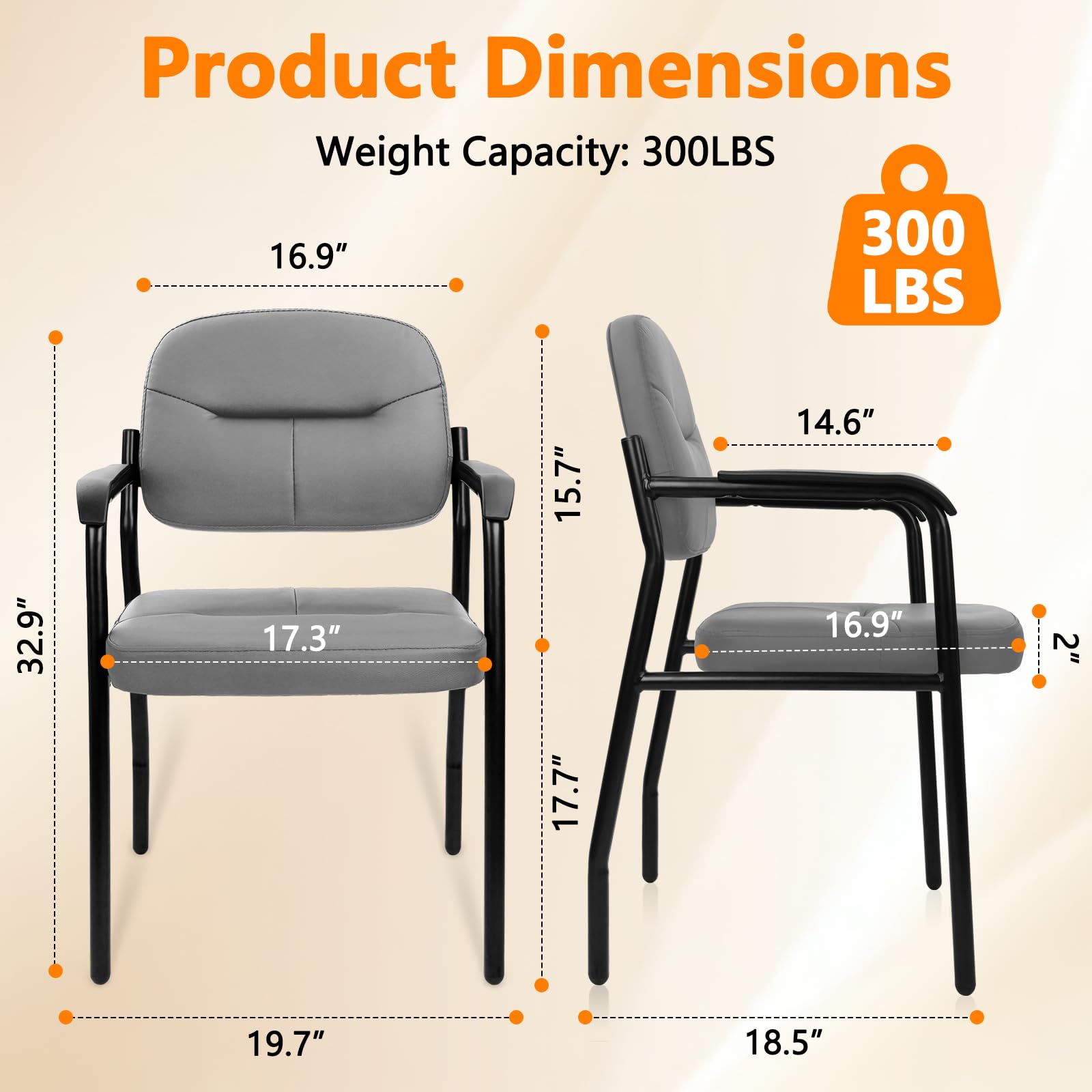Leather Guest Chair Sets of 6, Office Reception Chair No Wheels with Armrests and Lumber Support, Ergonomic Desk Armchair for Meeting Waiting Conference Lobby Room, Grey