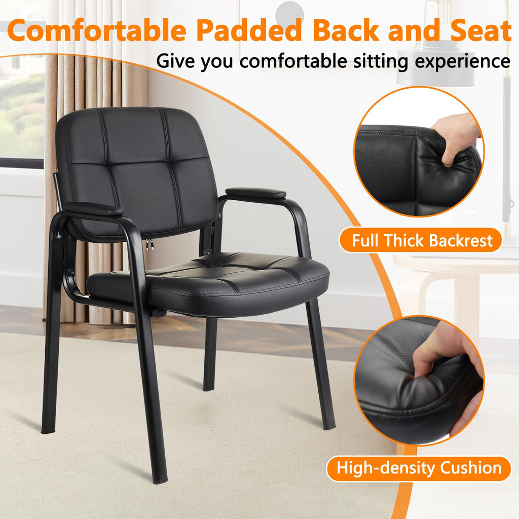 2 Pack, Waiting Room Guest Chair with Bonded Leather Padded Arm Rest for Office Reception and Conference Desk Black