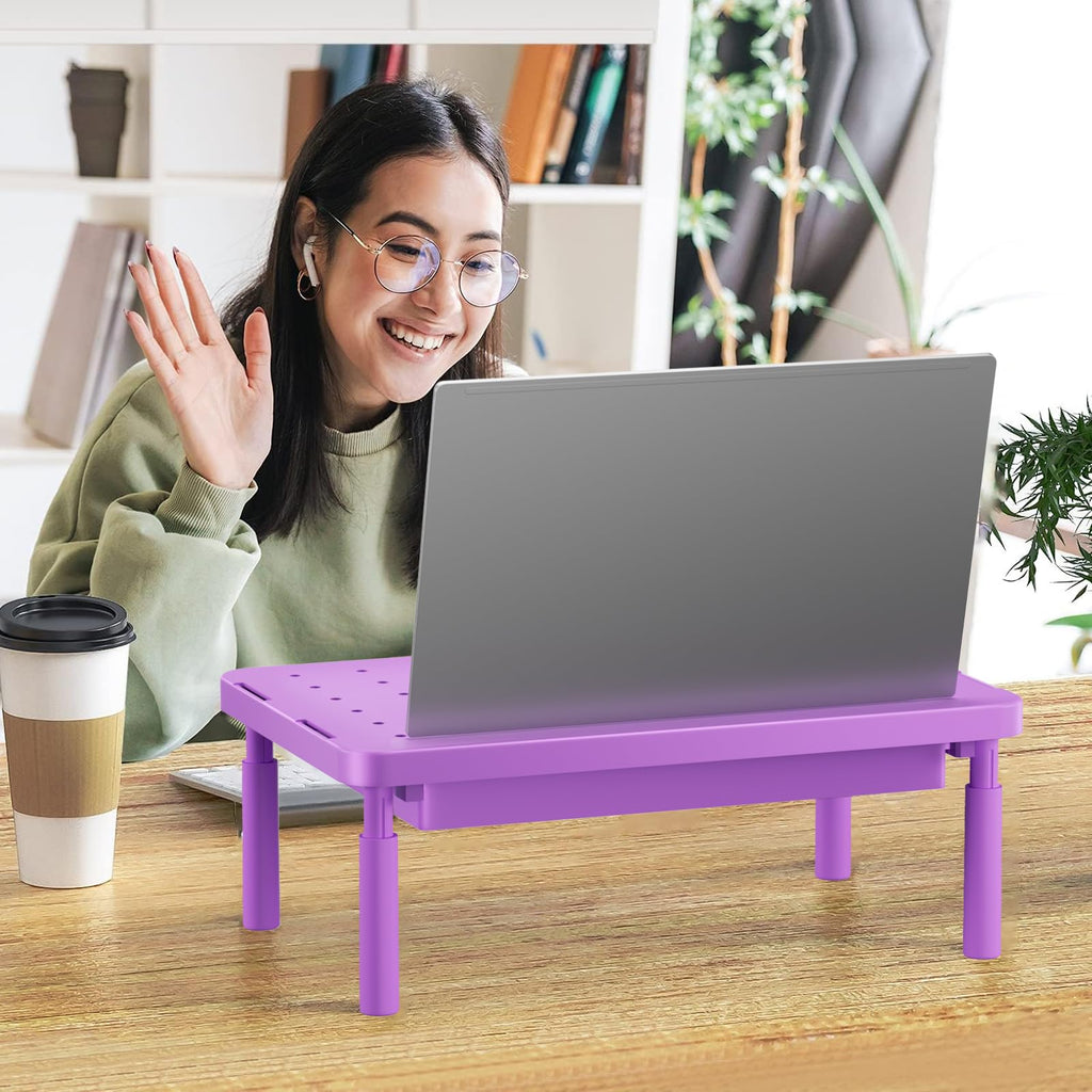 Computer Monitor Stand with Storage, Desk Monitor Riser 3 Height Adjustable, Laptop Riser with Airflow Vents, Desk Organizer for Computer, Laptop, Printer (PTT002-V), 1 Pack, Violet