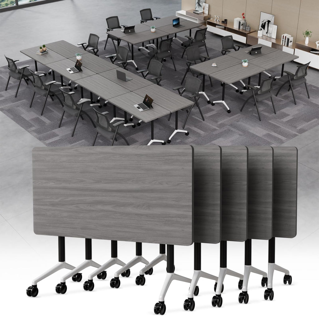 Folding Conference Table with Wheels, Flip-Top, 47.2in, 2 Pack, Gray