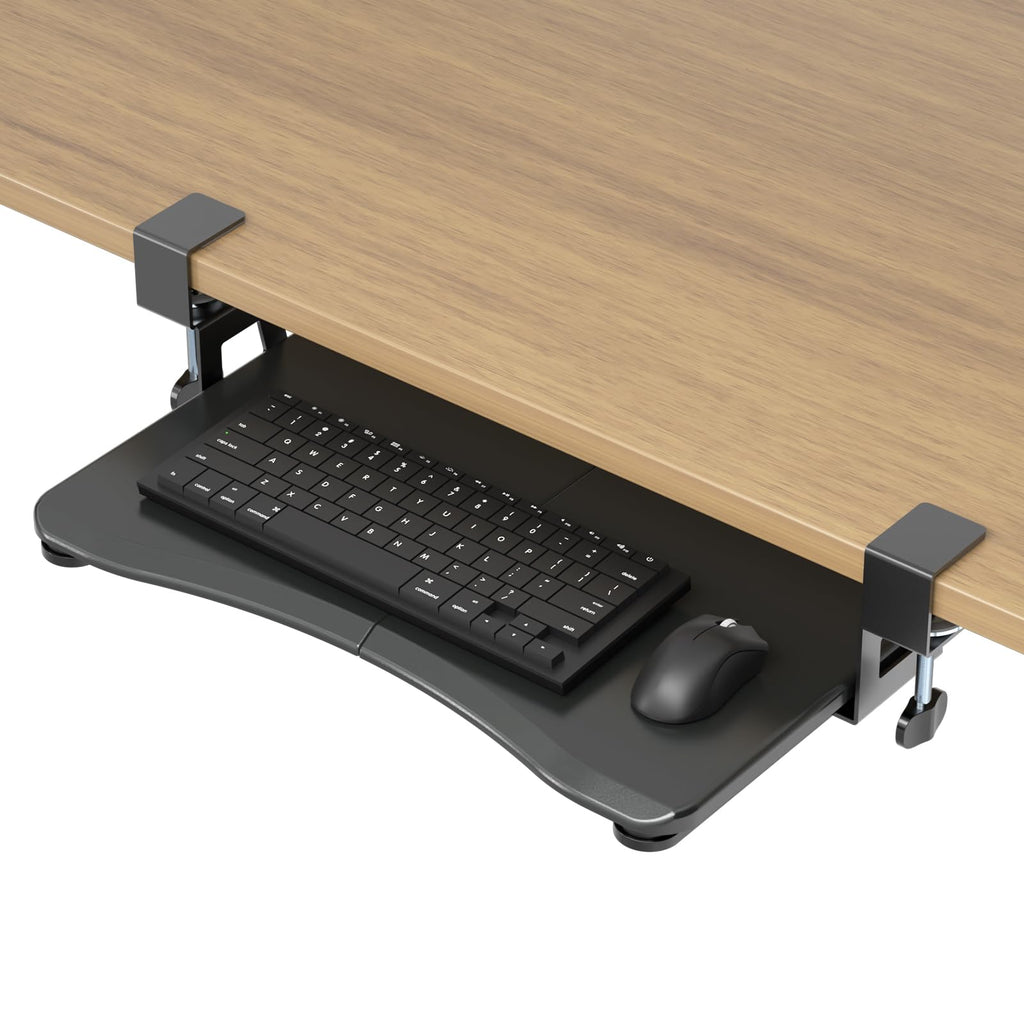 Small Keyboard Tray Under Desk Pull Out with C Clamp Mount, Computer Keyboard & Mouse Tray, 20 (24.2 Including Clamps) x 11.8 inch Slide-Out Platform Computer Drawer for Typing, Black,