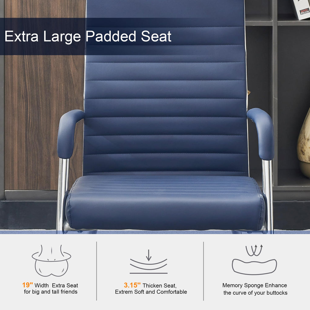 Office Chairs Set of 2, Modern Leather Reception Chairs with Mid Back & Sled Base, No-Wheel Desk Chairs for Waiting Room & Conference Room