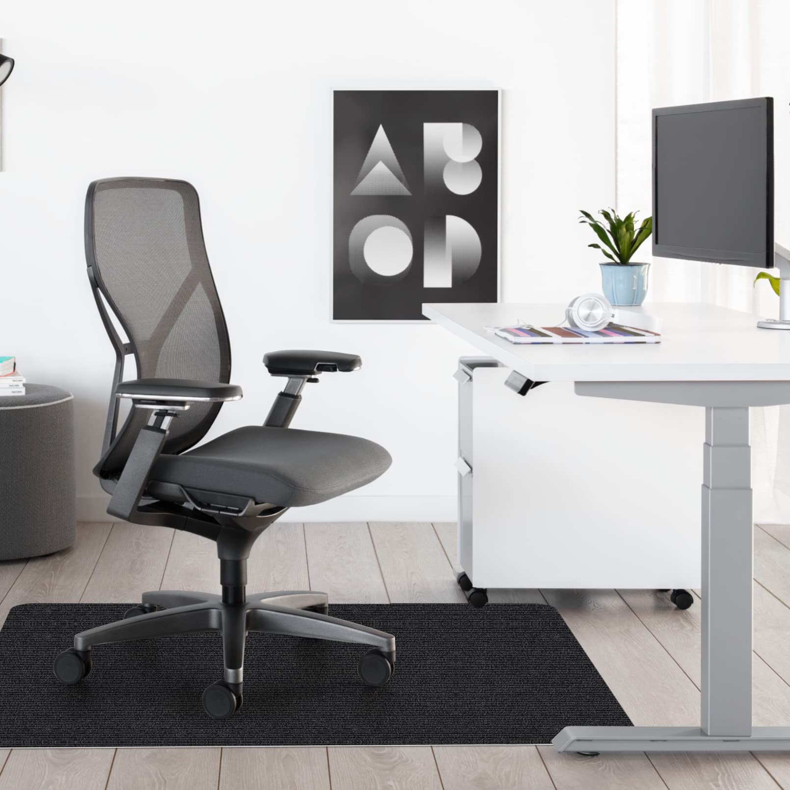 Office Chair Mat for Hardwood Floor,Office Computer Gaming Chair Mat for Tile Floor,Large Floor Protector Rug,Anti-Slip,Easy to Clean,Pure Black(48"x36")