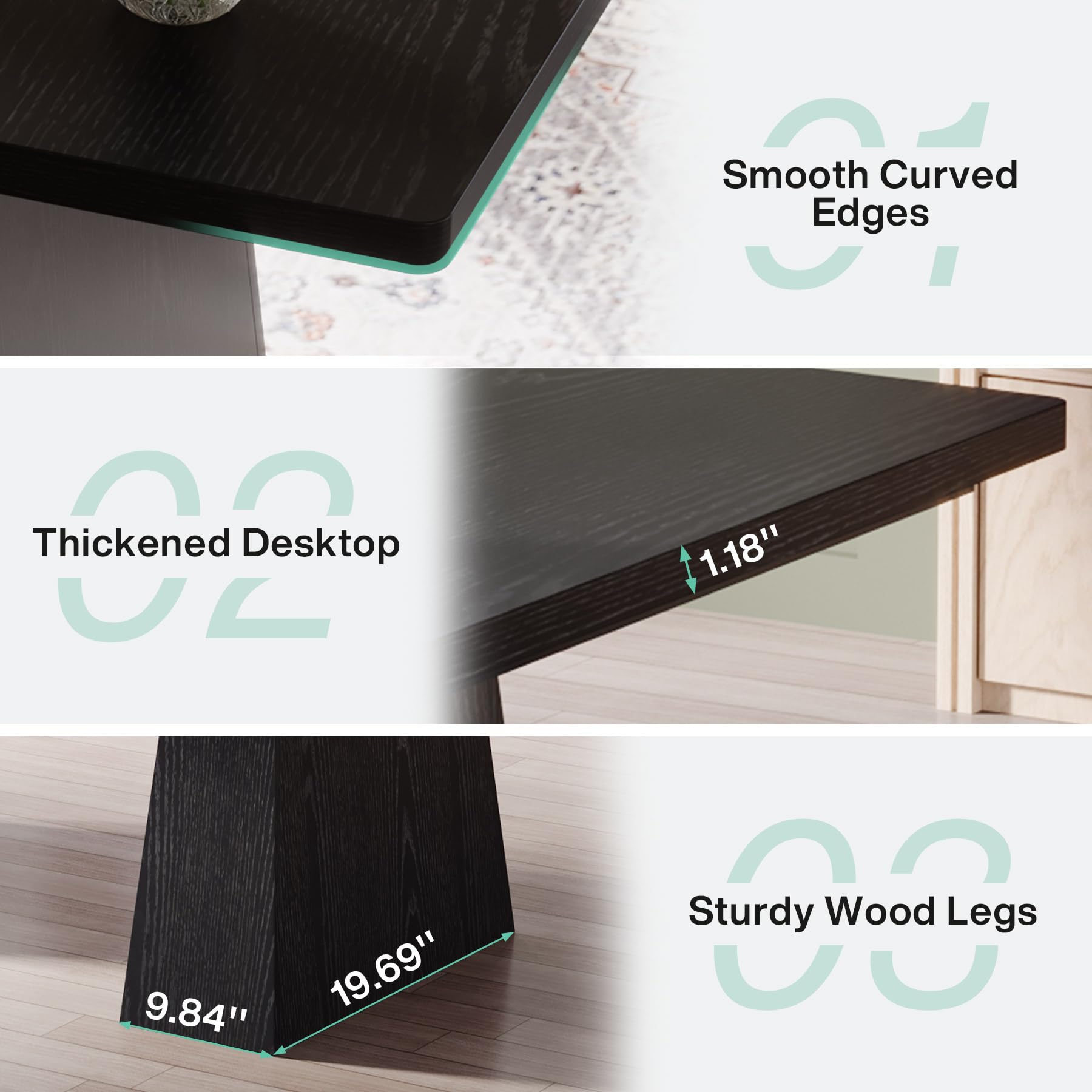 63-Inch Executive Desk, Large Office Computer Desk with Double Pedestal, Modern Simple Workstations Writing Table Conference Table Business Furniture for Home Office, Black