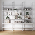Set of 3, 6-Shelf Tall Modern Bookshelf, Wall Mount Ladder Shelf Bookcase with White Wood and Industrial Metal Frame, Matte White/White