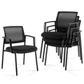 4 Pack Black, Mesh Back Stacking Arm Chairs, Upholstered Fabric Stacking Chairs, Sturdy Metal Office Chairs, Easy to Use and Store, Outdoor and Indoor, for Home, School, Party, Church