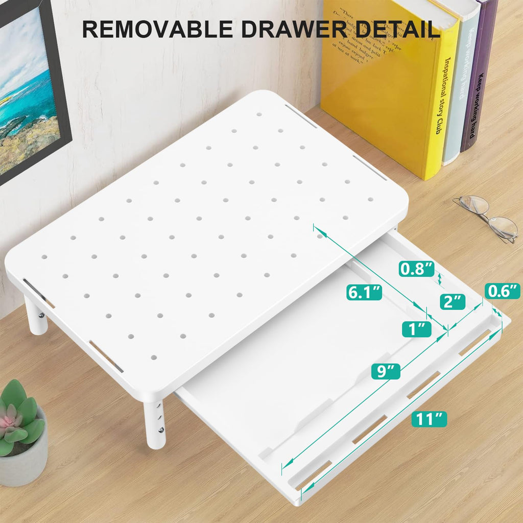 Computer Monitor Stand with Storage, Desk Monitor Riser 3 Height Adjustable, Laptop Riser with Airflow Vents, Desk Organizer for Computer, Laptop, Printer (PTT002-W), 1 Pack, White