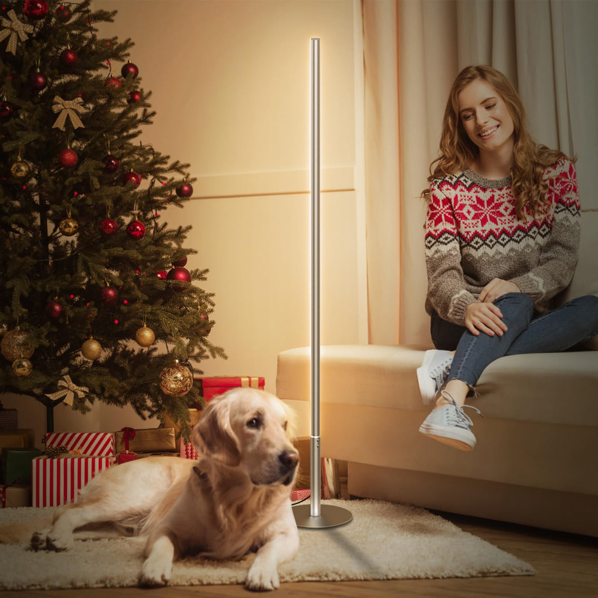 Minimalist Corner Floor Lamp, Silver LED Standing Lamp