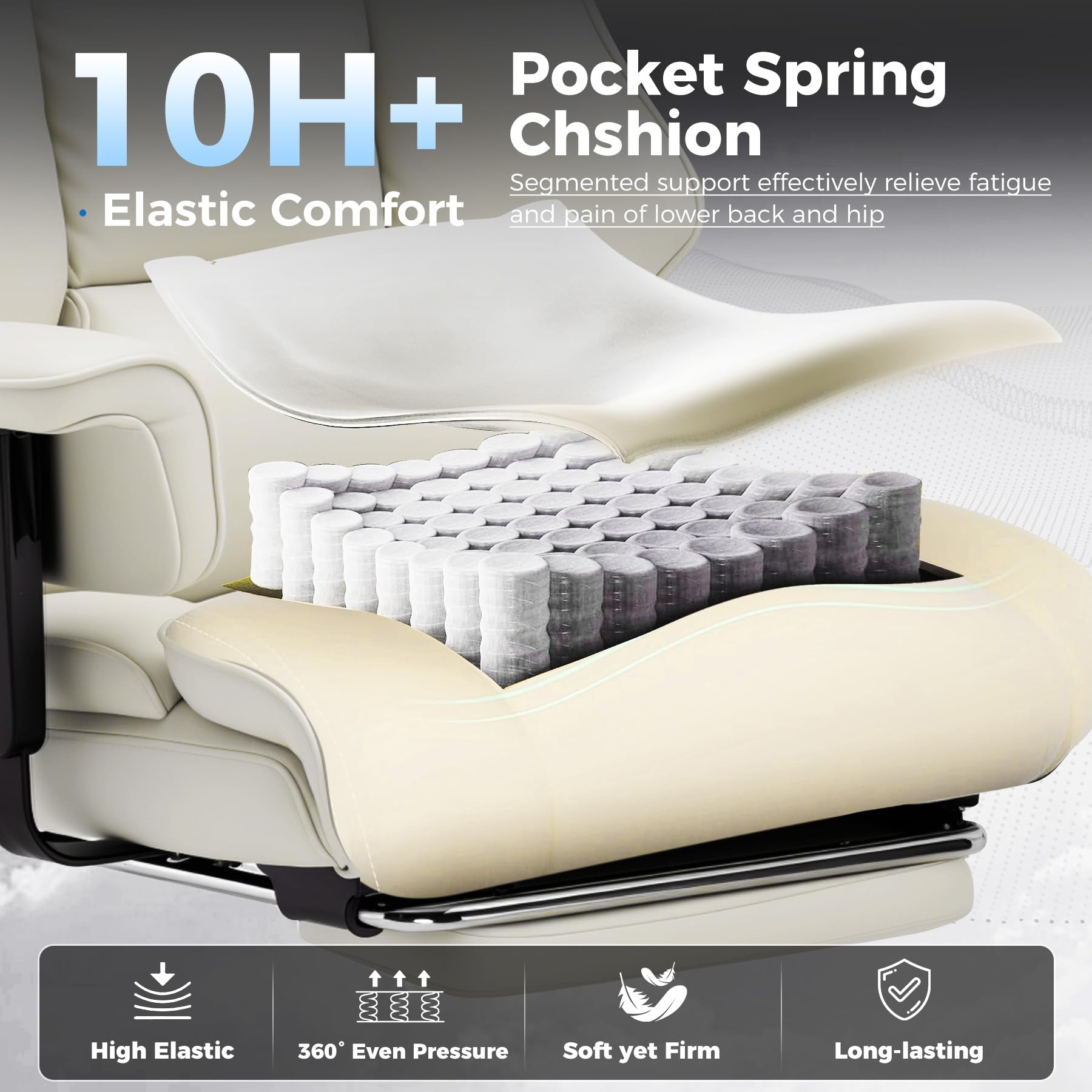 Big and Tall Gaming Chair 400lbs Heavy Duty Office Chair with Foot Rest & Ergonomic Pocket Spring Cushion, High Back Lumbar Support for Lower Back Pain Relief, Beige