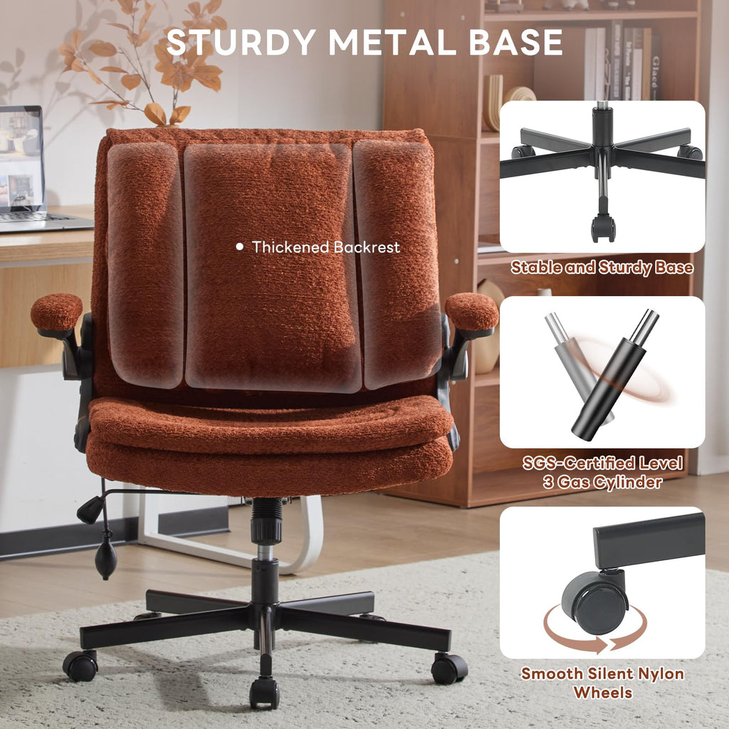 Criss Cross Office Chair with 2 in 1 Inflatable Flip-up Back, Ergonomic Wide Seat Desk Chair with Adjustable Arms and Wheels, Cross Legged Office Chair for Home & Office, Orange