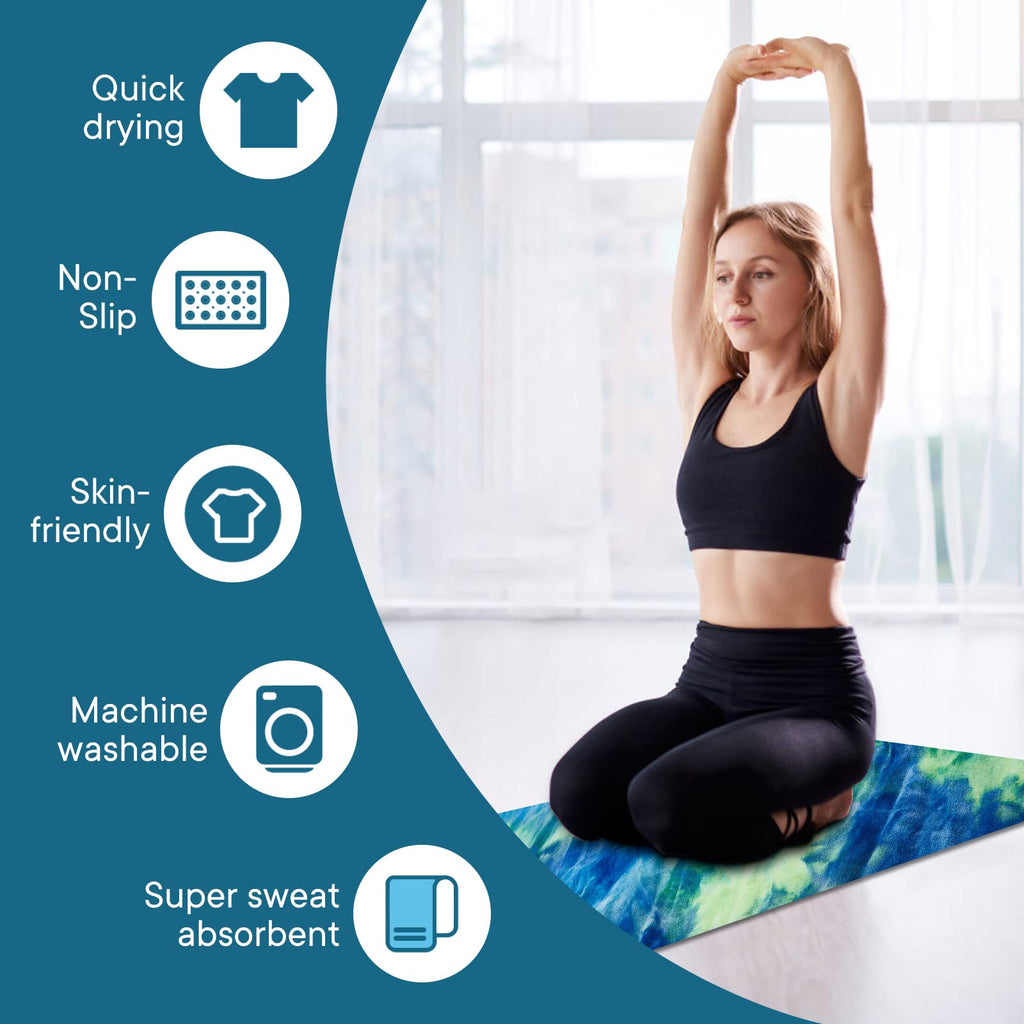 Yoga Towels, Non Slip Hot Yoga Mat Towel with Grip Dots,Super-Absorbent Soft Microfiber Yoga Blanket for Pilates, Fitness and Workout 72inch x 24inch (Green+Blue)