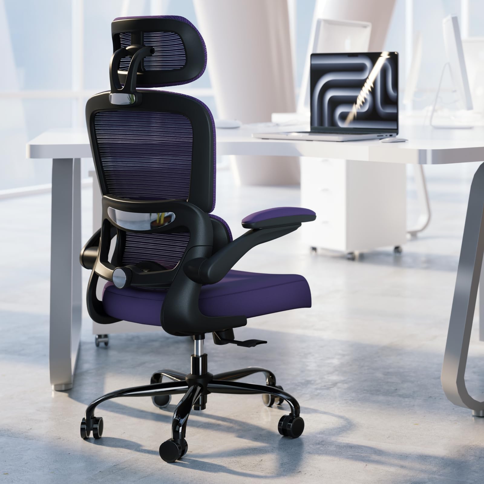 Office Chair Ergonomic Desk Chair, 330 LBS Home Mesh Office Desk Chairs with Wheels, Comfortable Gaming Chairs (Violet)