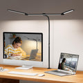 LED Desk Lamp for Home Office,3 Lamp Bars, 5 Color Temperatures & 10 Dimming Brightness, Flexible Neck, 15W USB Adapter Desk Light with Clamp for Reading, Study, Craft (Black)