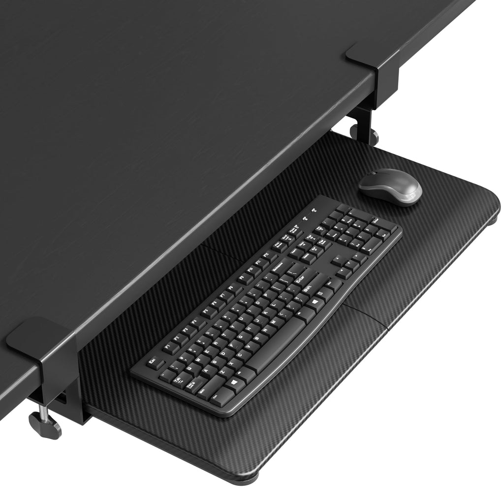 Under Desk Keyboard Tray, Pull-Out Keyboard & Mouse Platform with C-Clamp, 25.6 x 11.8 in Space-Saving Ergonomic Slide-Out Drawer, Black Carbon Fiber