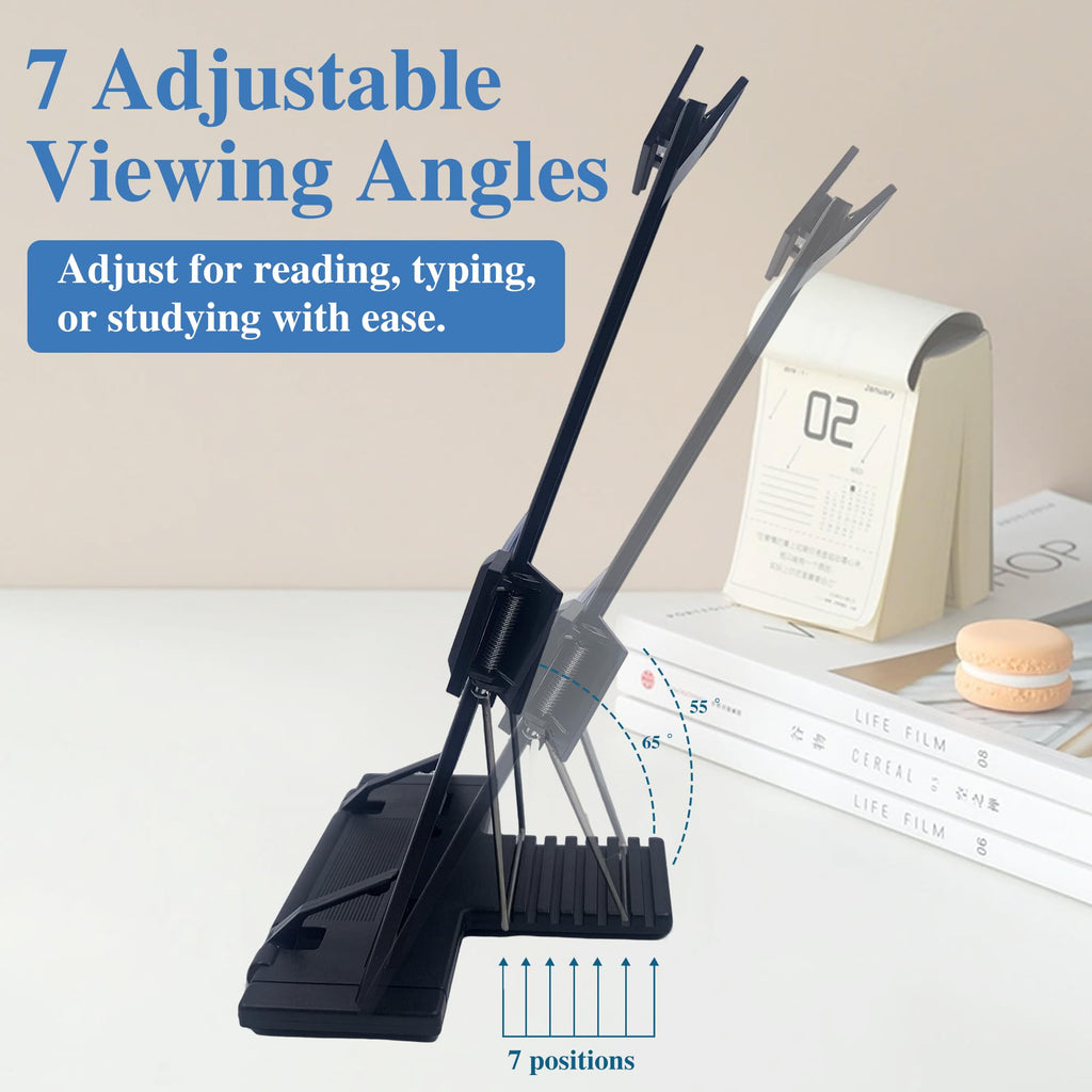 Desktop Document Book Holder with 7 Adjustable Positions, Black Document Holder for Desk, Paper Holder Copy Stand Holder for Speech, Paper Holder Stand for Desk Typing, Angle Adjustable