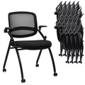 20 Pack, Stackable & Foldable Chairs with Flip Up Armrests, Reception Guest Chairs with Wheels, Ergonomic Curved Mesh Back Folding Chair for Office Meeting Schools Conference Waiting Room
