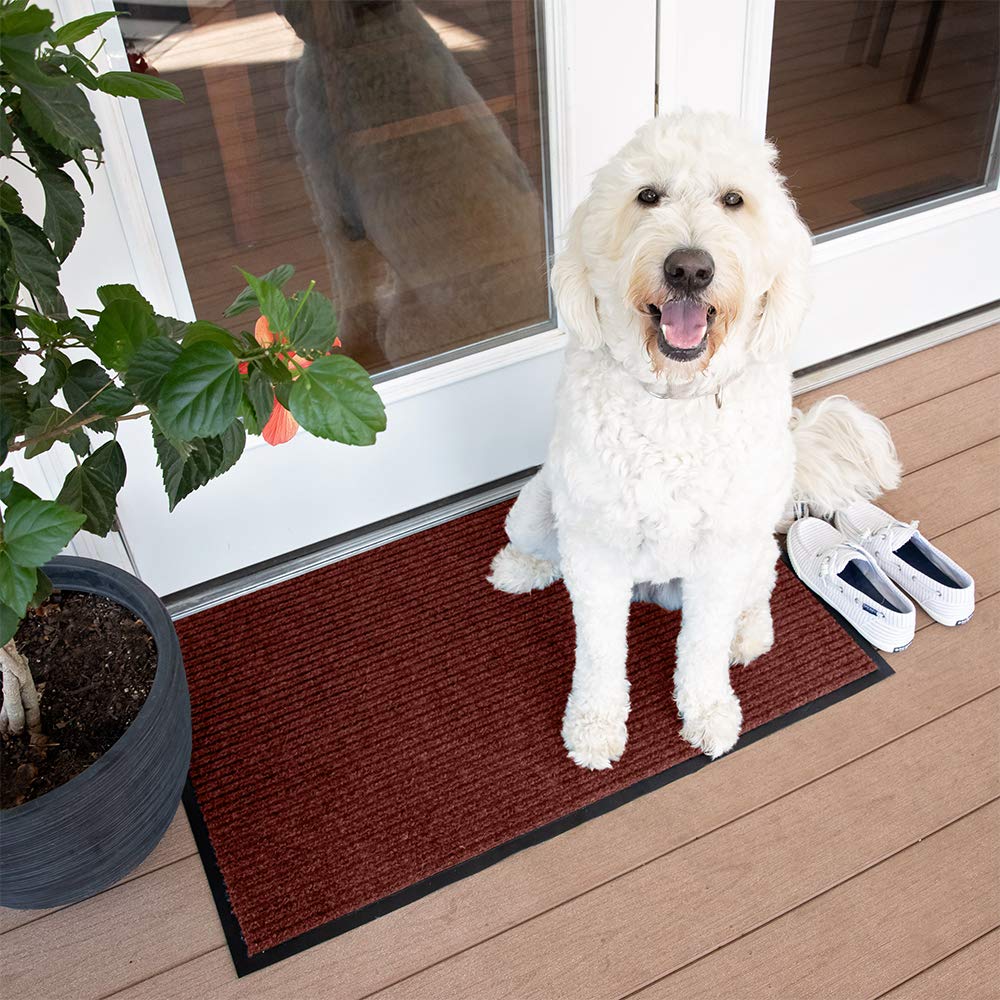 Industrial Door Mat, 3' x 4' Entrance Mat, Heavy Duty Commercial Rug for Businesses, Welcome Lobbies, Garage, and Mudroom, Made in the USA, Red, Brush Step