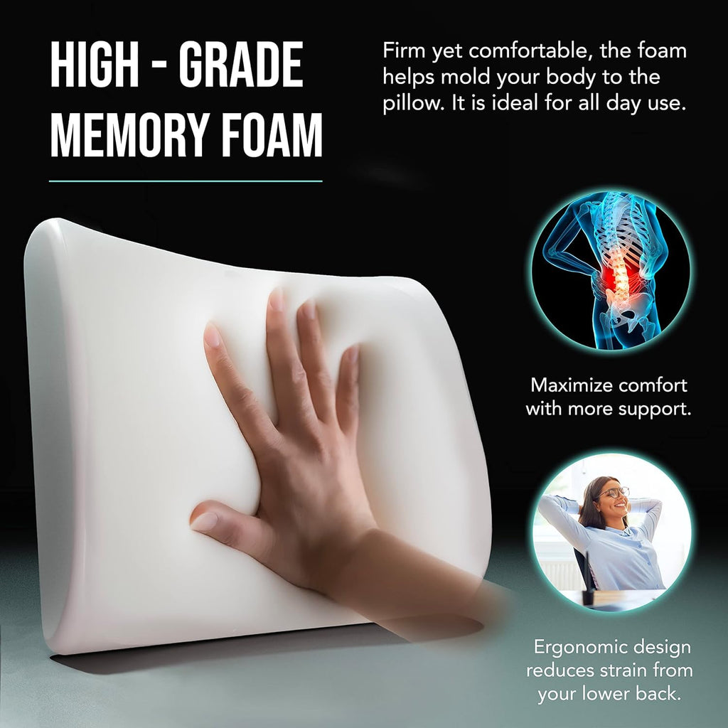 Memory Foam Lumbar Support Pillow for Office Chair, Gaming Chair & Car Seat Automotive Use, Ergonomic Back Cushion, Work from Home Essentials, Office Essentials for Sitting Comfort, Grey