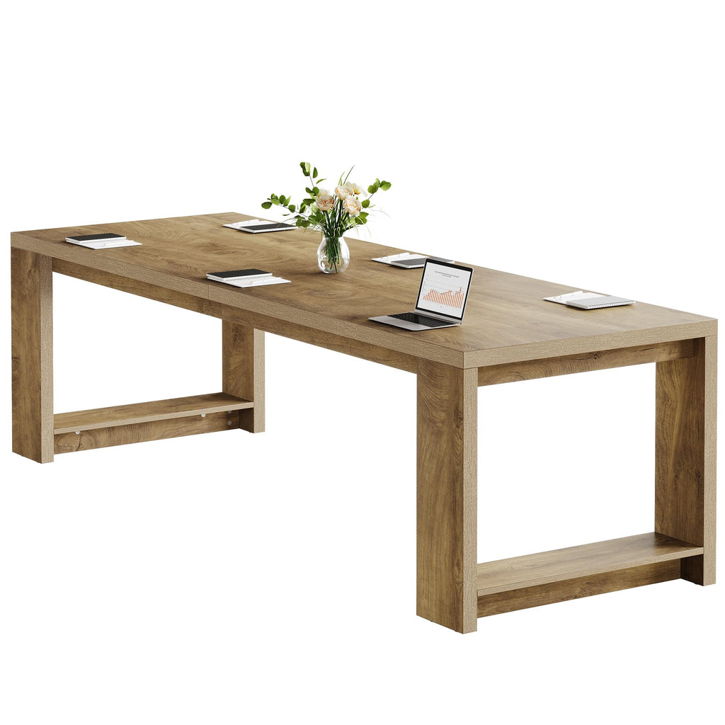 7 ft Conference Table for 6 to 8 People, Modern Rectangle Meeting Room Desk for Boardroom, Home Office (1, Oak)