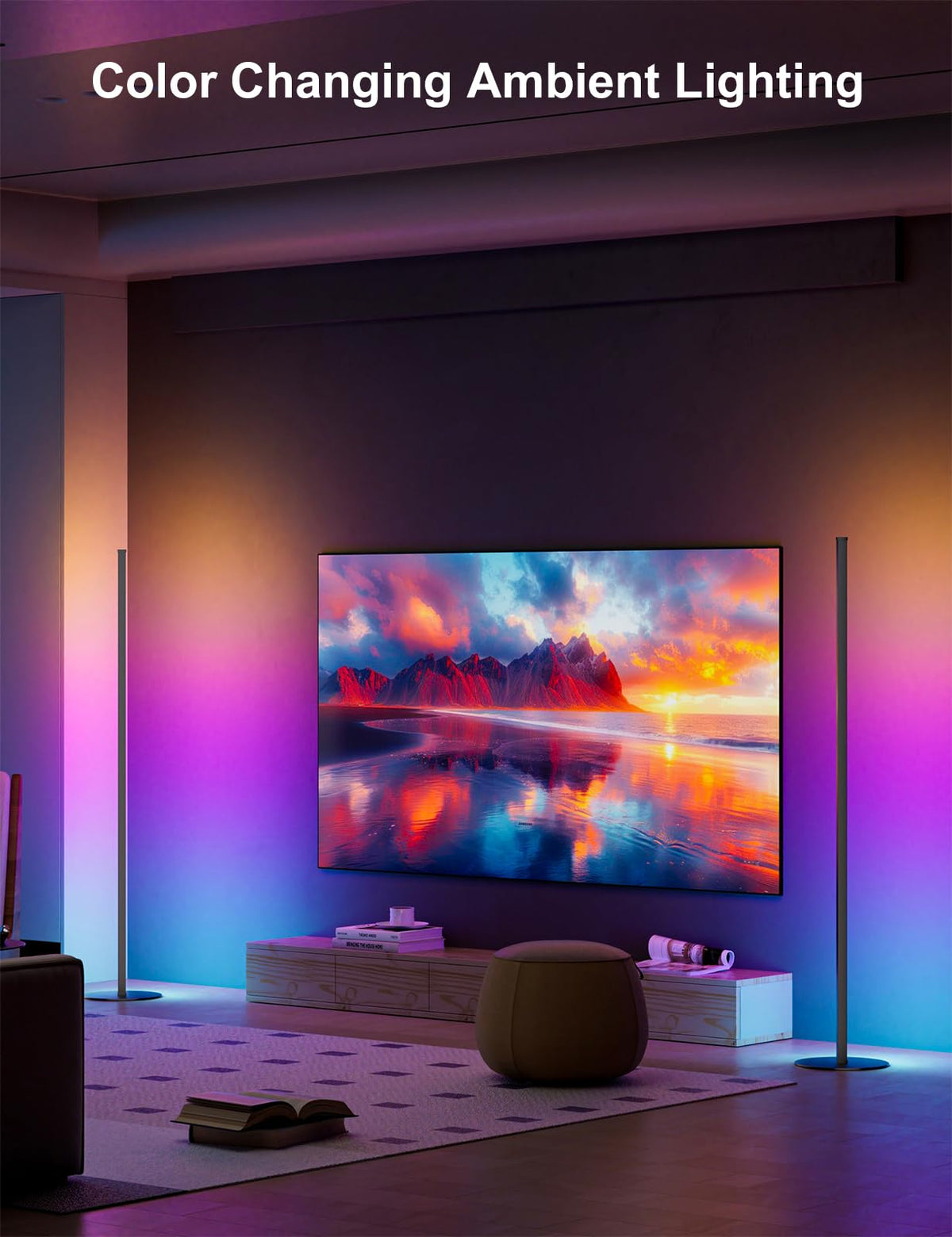 Corner Floor Lamp, 55" LED Corner Lamp, APP and Remote Control, 16 Million Colors and Warm White, Music Sync, Timing Function, Color Changing Ambient Light for Living Room Bedroom Gaming