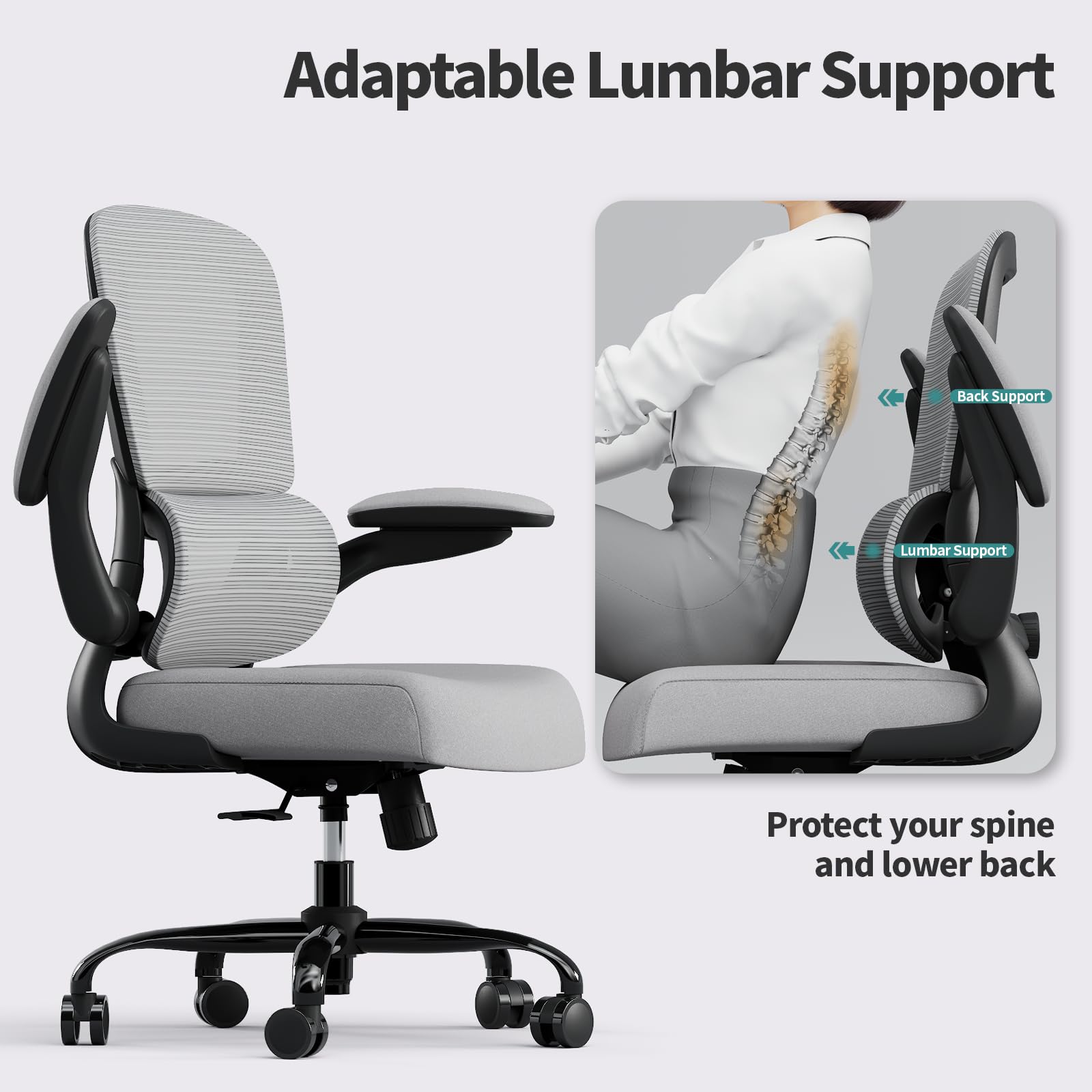 Office Chair - Ergonomic Desk Chair with Adjustable Lumbar Support, Mesh Computer Chair, Executive Chair for Home Office Comfortable Lumbar Support (Fog Gray)
