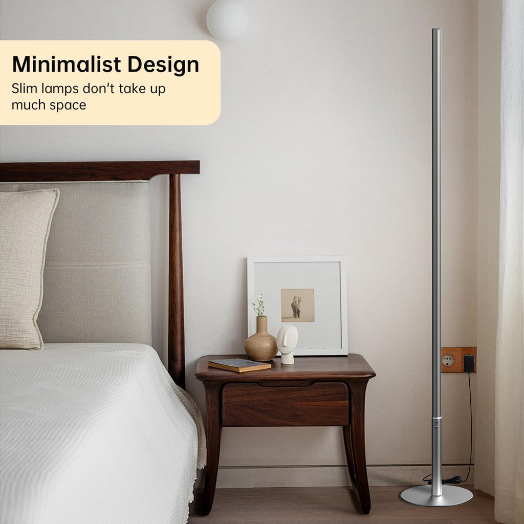 Minimalist Corner Floor Lamp, Silver LED Standing Lamp