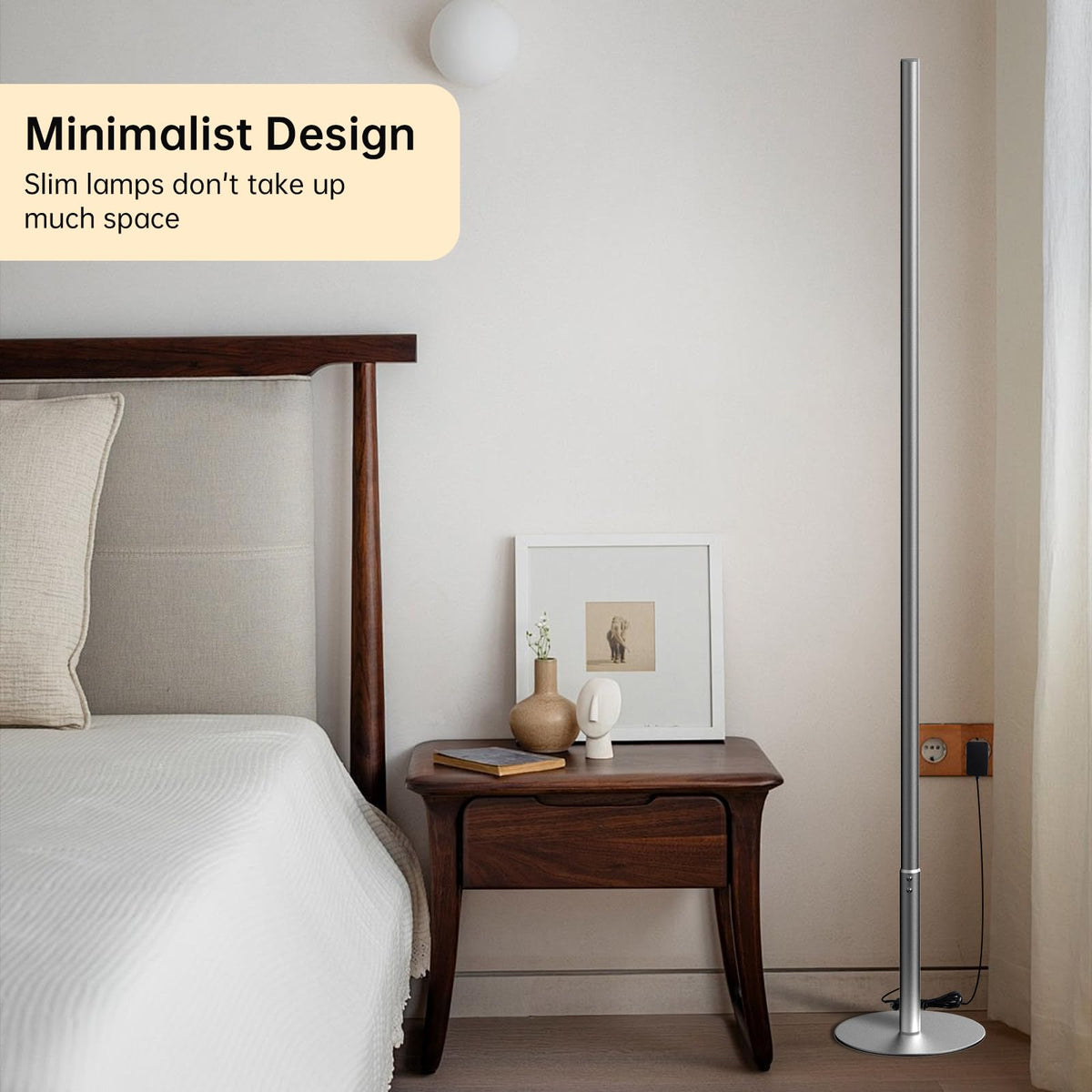 Minimalist Corner Floor Lamp, Silver LED Standing Lamp