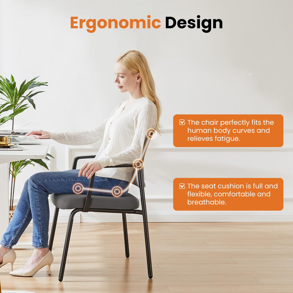 Mesh Back Stacking Arm Chairs, Upholstered Fabric Stacking Chairs, Sturdy Metal Office Chairs, Easy to Use and Store, Outdoor and Indoor, for Home, School, Party, Church, 1 Pack Grey