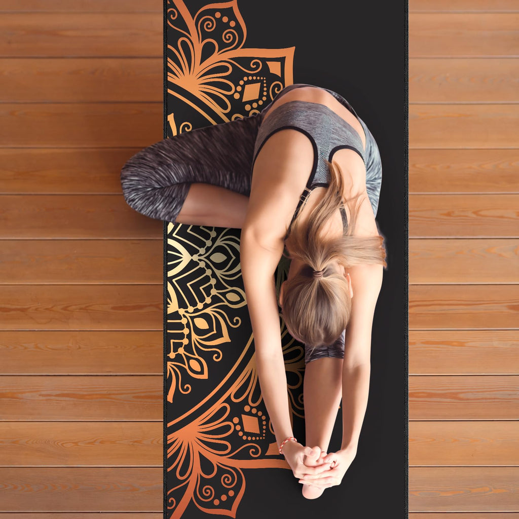 Non Slip Hot Yoga Towel, 70"x26", Golden Mandala