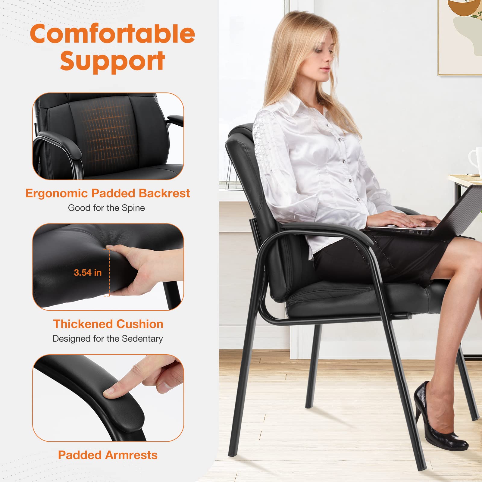 Waiting Room Office Guest Chairs Set of 8, PU Leather Big and Tall No Wheels Executive Office Chair with Padded Arms for Reception Conference Room Lobby