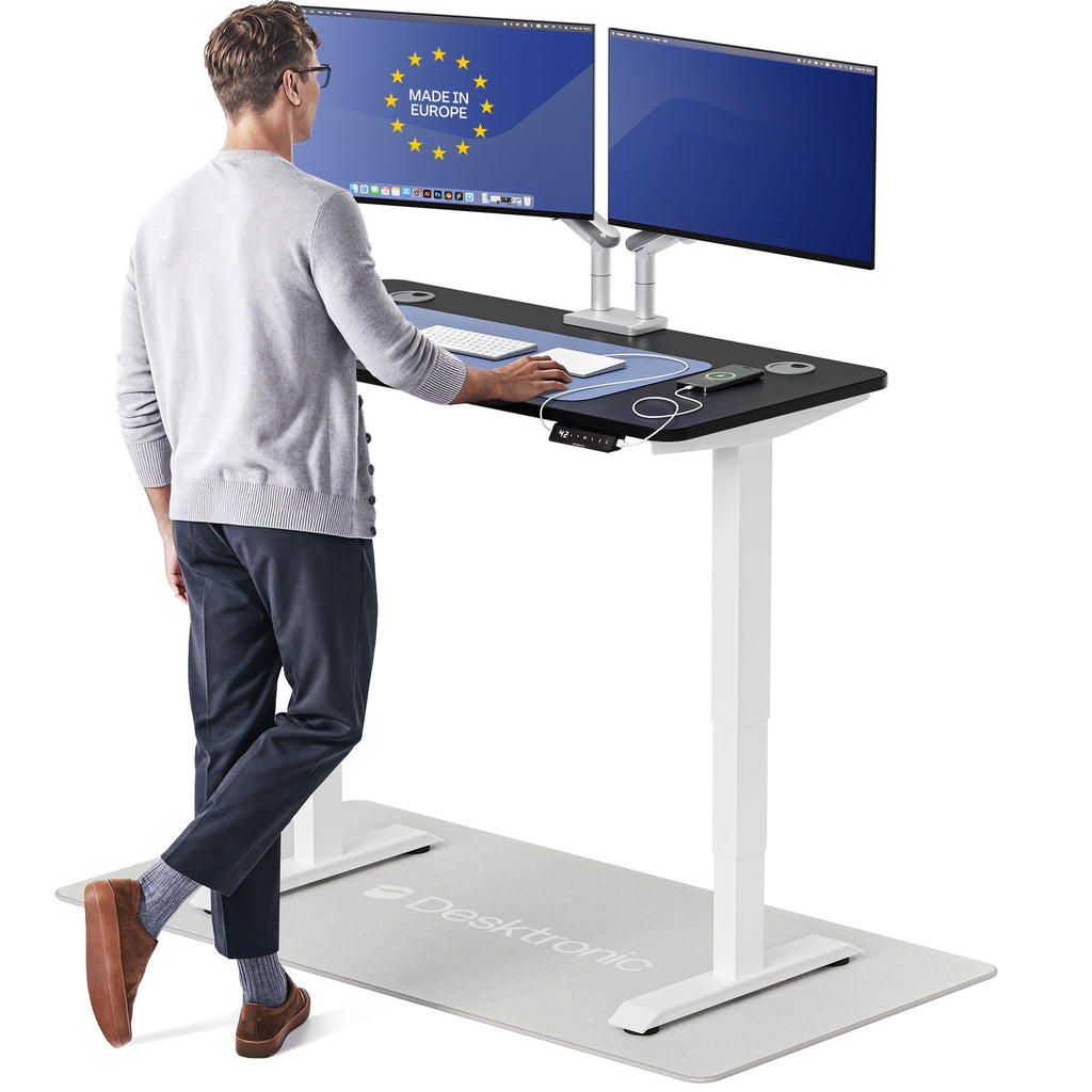 Standing Desk 48x24 — Made in Europe, Ergonomic Sit Stand Home Office Desk, Electric Height Adjustable, Dual Motor, USB & USB-C Charging, Wobble-Free, Touchscreen, 3 Memory Presets