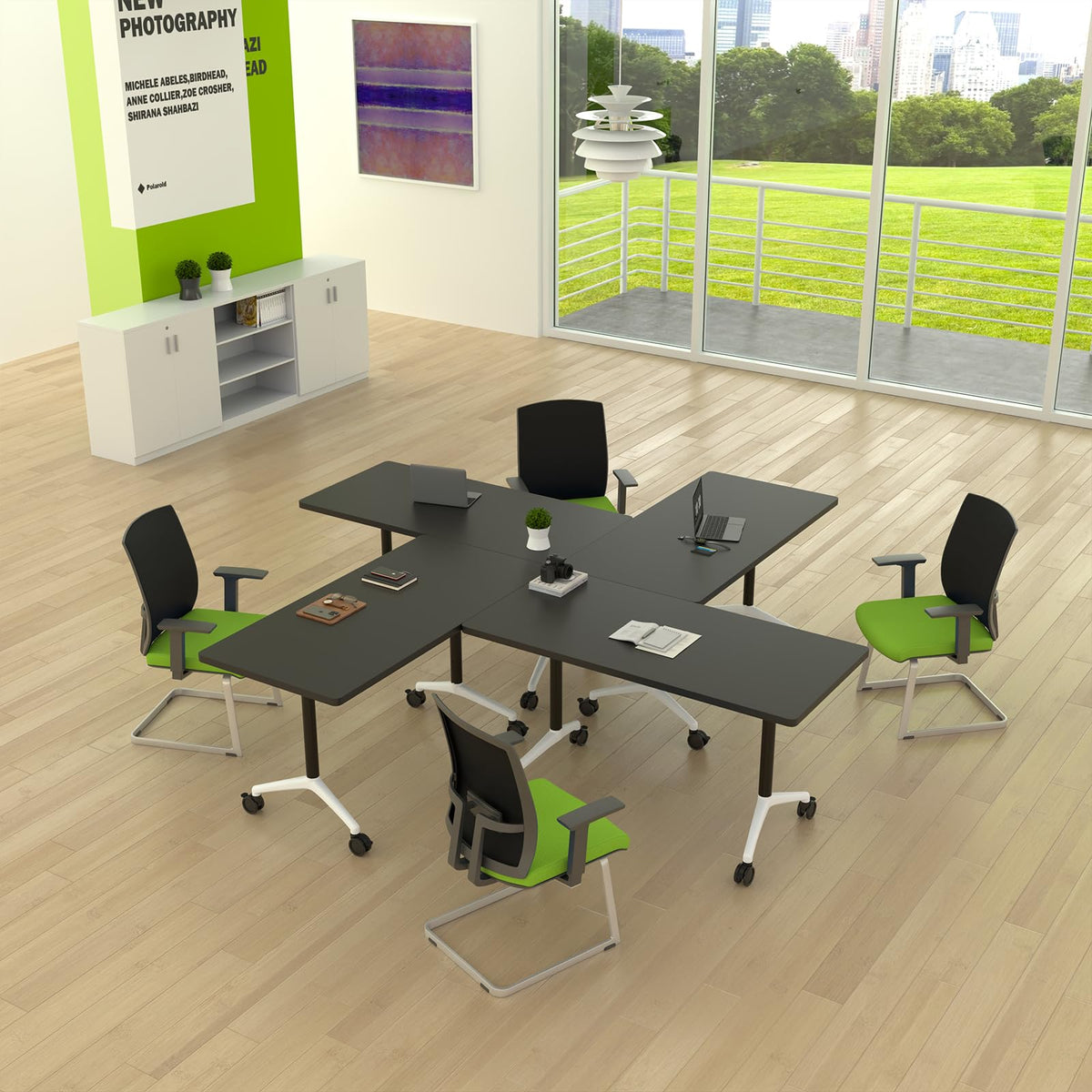 Folding Conference Table with Wheels, Flip-Top, 61in, 2 Pack, Black