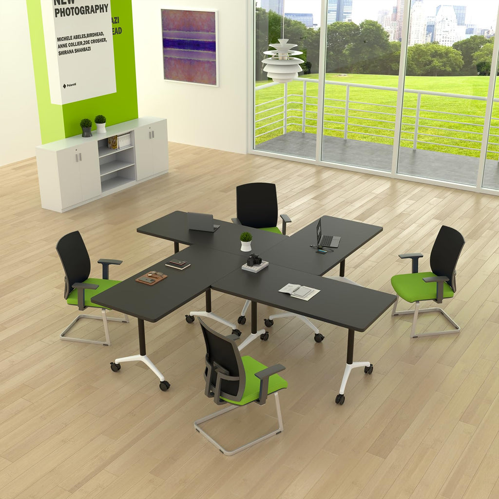 Folding Conference Table with Wheels, Flip-Top, 47.2in, 6 Pack, Black