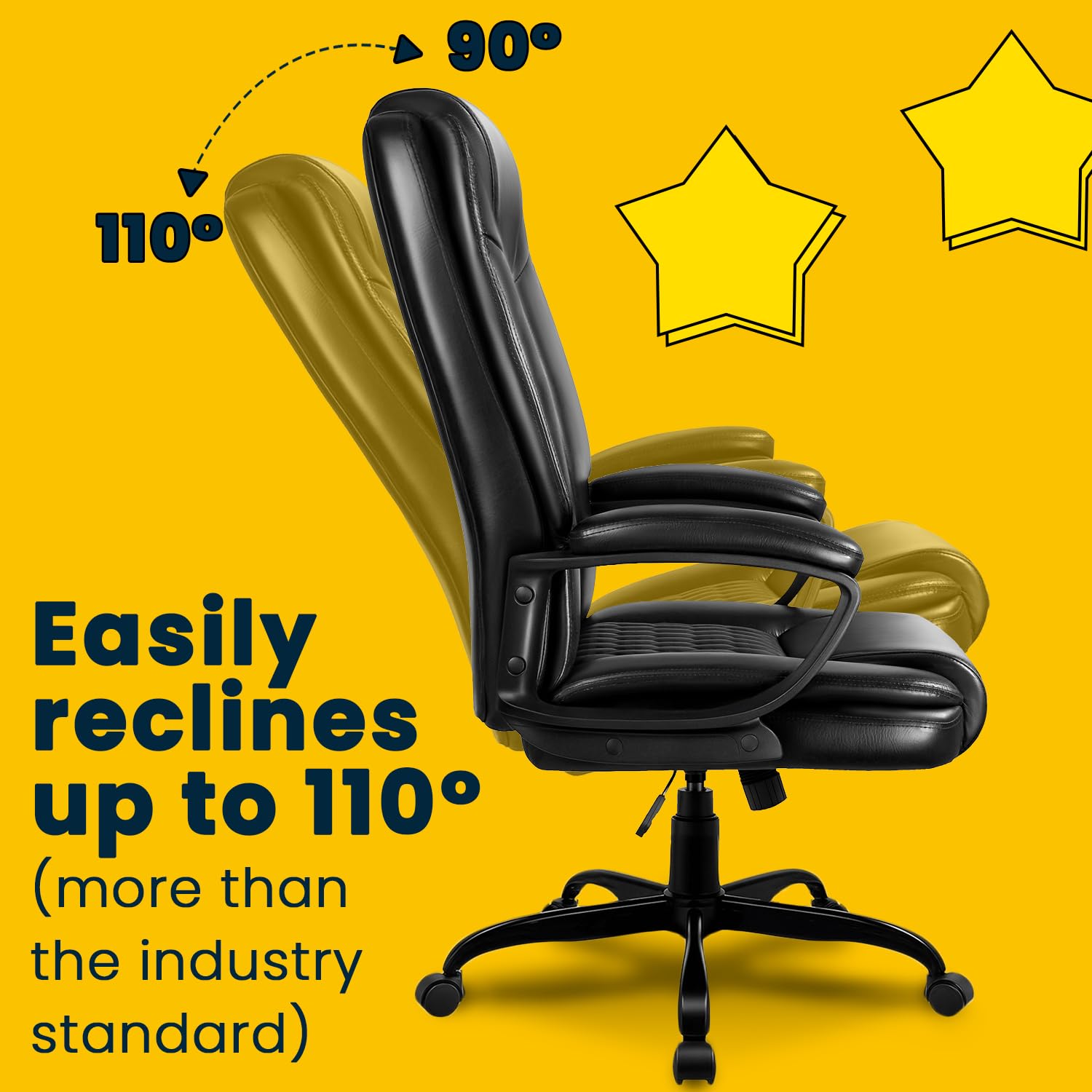 Leather Office Desk Chair,Ergonomic Office Chair with Lumbar Support,Computer Chair,Executive Leather Chair with Padded Flip-up Arm,Adjustable Armrests, Black,275LBS