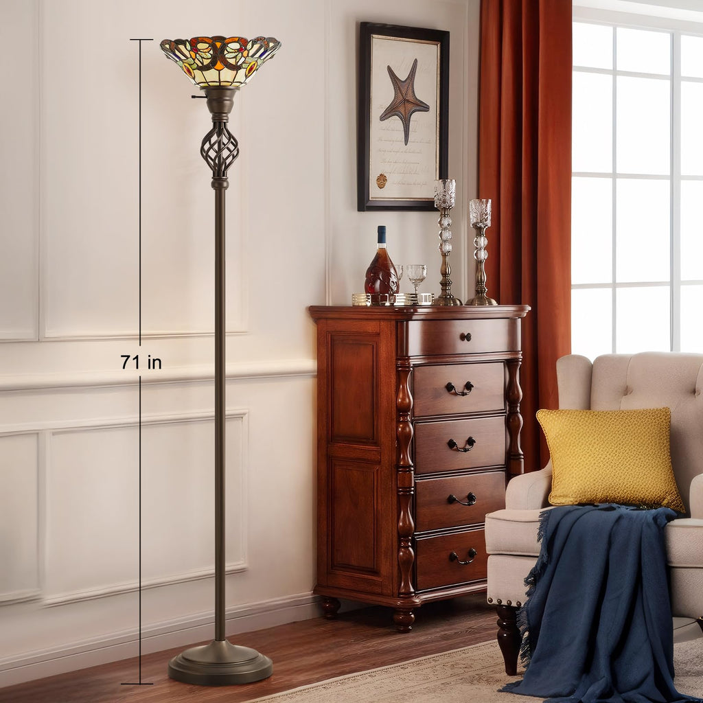 Torchiere Floor Lamp for Living Room, Tiffany-Style Reading Light