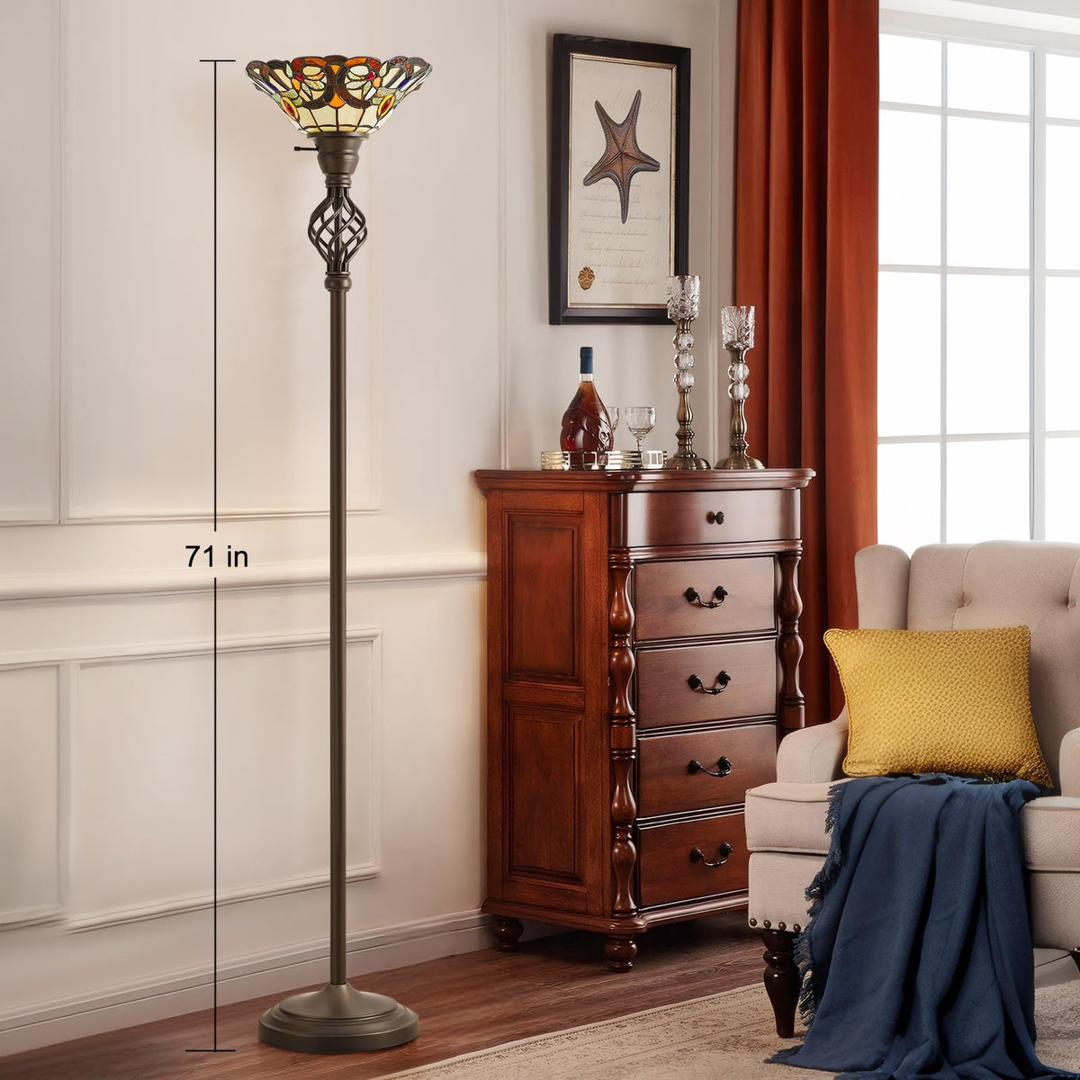 Torchiere Floor Lamp for Living Room, Tiffany-Style Reading Light