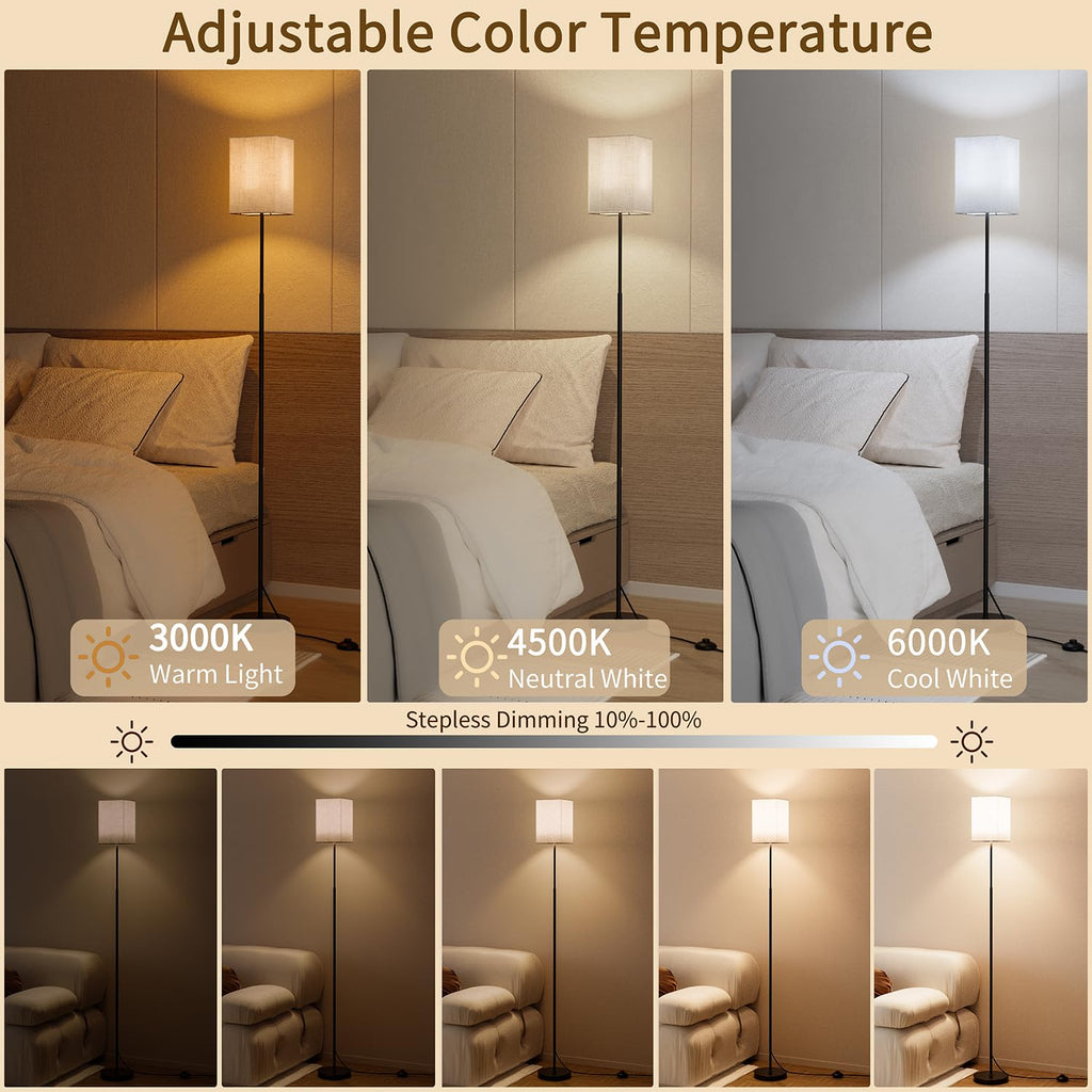 63.8" Square Floor Lamp with White Linen Shade