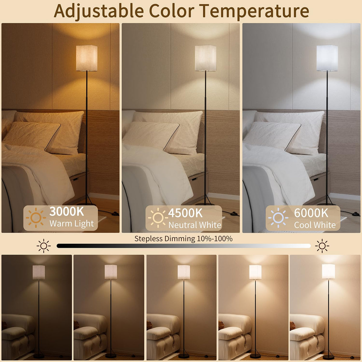 63.8" Square Floor Lamp with White Linen Shade